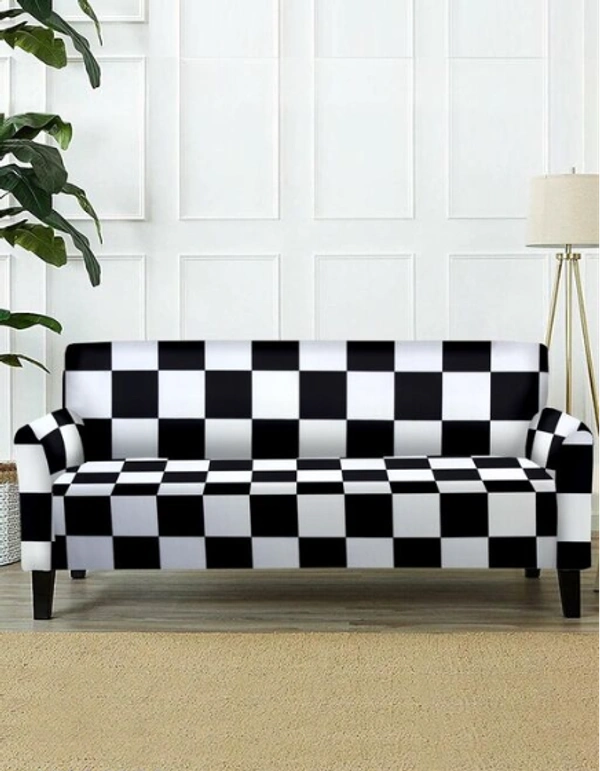 High density stretch fabric with elastic corners provides a perfect wrinkle free fitting as the 3 Seater cover - Black & White, Polyster, Multipack 1, 3Seater